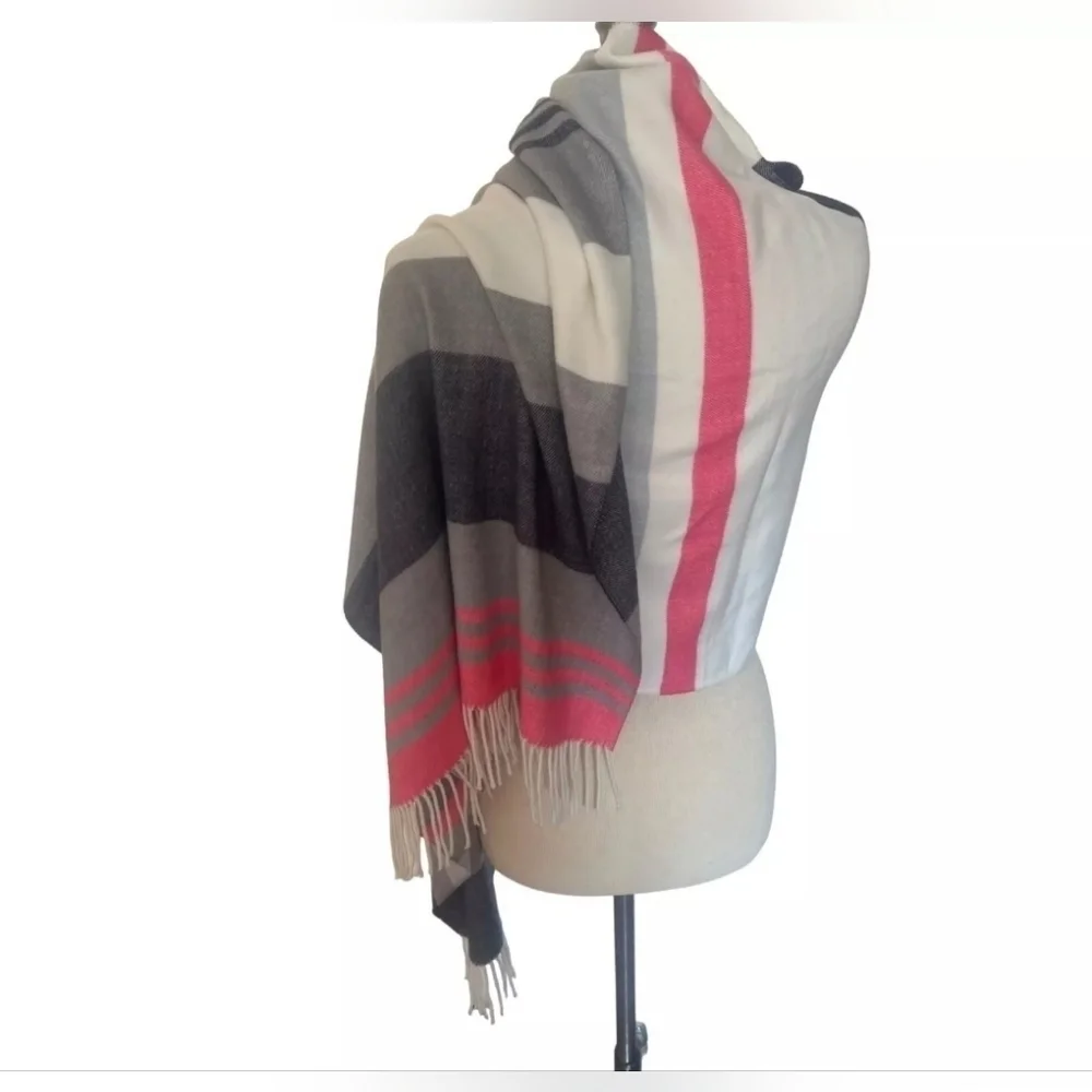 NWOT | GAP | Brushed Wool Oversized Scarf | Heather Gray, Pink, Ivory - Picture 5 of 10